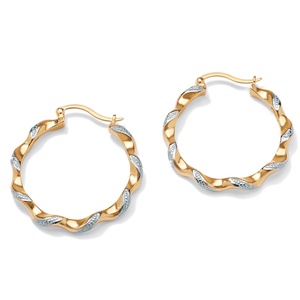 PalmBeach Jewelry Diamond Accent 14k Yellow Gold-Plated Hoop Earrings 1 1/3" Diameter