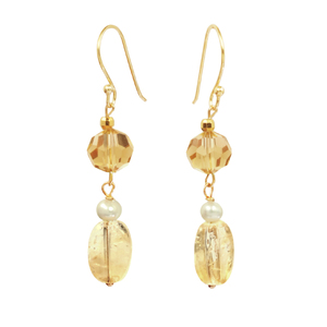 Citrine and Pearl With Gold Plated Sterling Silver Earrings