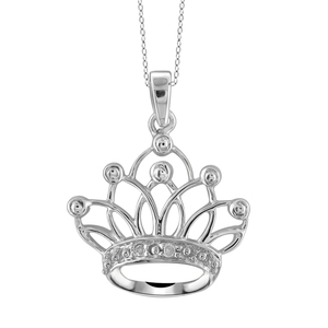 JewelonFire White Diamond Accent Sterling Silver Crown Pendant