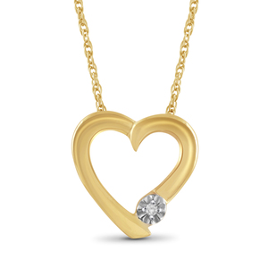 JewelonFire White Diamond Accent 14KT Gold over Silver Heart Pendant