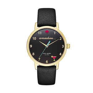 Ladies Metro 5 O`Clock Black Strap Watch Black Dial