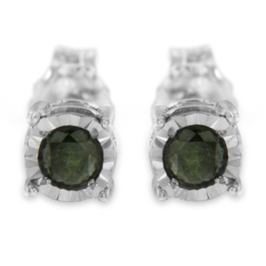 Sterling Silver 0.25ct TDW Rose Cut Treated Green Diamond Solitaire Stud Earrings (I2-I3)