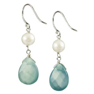 Lita Sterling Silver Sea Blue Chalcedony With Pearls Earrings