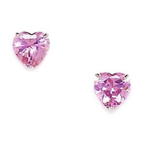 14k White Gold Pink  6mm Heart Shaped  Cubic Zirconia Screwback Earrings
