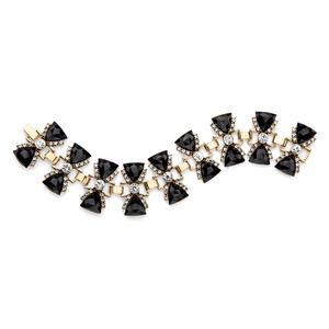 PalmBeach Jewelry Trilliant-Cut Faceted Simulated Black Onyx and White Crystal Antiqued Gold Tone Bow Tie Bracelet 7.75"