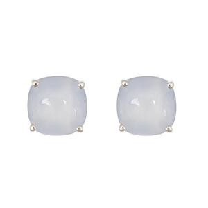 Ladies Sterling Silver 10mm Cushion Cut Genuine Blue Chalcedony Gemstone Stud Earrings