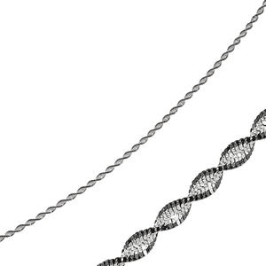 Sterling Silver Black and White Twisted Herringbone Anklet - 10 Inch  - Lobster-claw