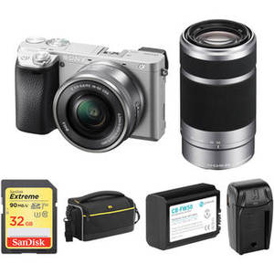 Alpha a6300 Mirrorless Digital Camera with 16-50mm and 55-210mm Lenses and Accessory Kit (Silver)