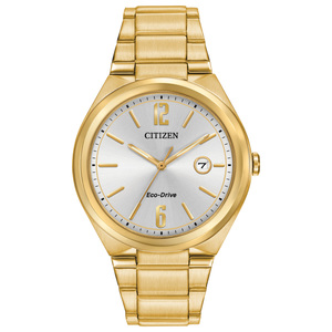 Mens Corporate Exclusive Eco-Drive Gold Stainless Steel Watch Gold Dial