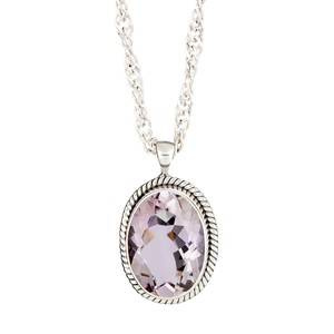 Ladies Sterling Silver Oval Pink Amethyst Pendant