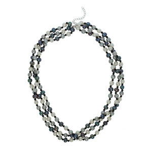 Multi Tonal Black Freshwater Pearl  & Black Onyx Three Row Pearl Sterling Silver 18" Necklace