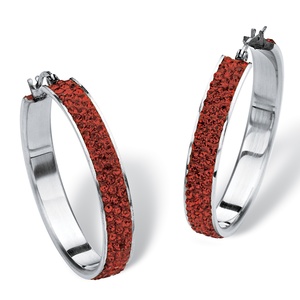 PalmBeach Jewelry Pave Birthstone Hoop Earrings in Stainless Steel