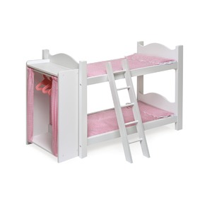 Badger Basket Doll Bunk Beds with Ladder and Storage Armoire - Pink Gingham