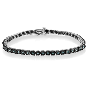 Sterling Silver 1 CTTW Color Treated Rose Cut Diamond Miracle Tennis Bracelet (Blue, I3)