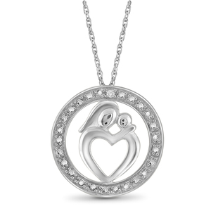 JewelonFire White Diamond Accent Sterling Silver Mom-Child Pendant