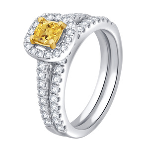 Certified 1.22 Cttw Natural Fancy Yellow & White Diamond Ring in 18KT White Gold - Size 7 Only