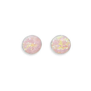Sterling Silver 7mm Pink Created Opal Stud Earrings