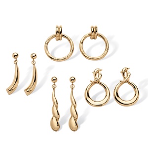 PalmBeach Jewelry Four-Pair Gold Tone Tailored Earrings Set