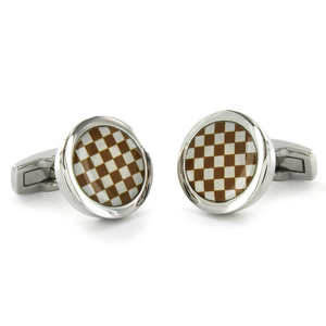 West Coast Jewelry Stainless Steel Checkerboard Design Enamel Cuff Links