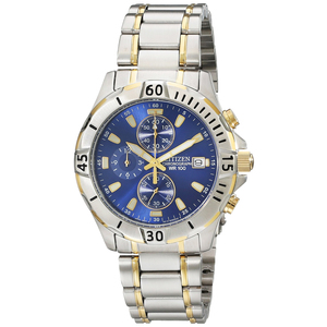 Mens Quartz Two-Tone Stainless Steel Watch Blue Dial