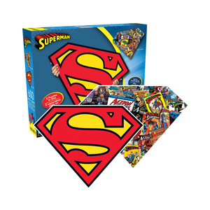 Aquarius DC Comics - Superman Logo and Collage Double-Sided Shaped Jigsaw Puzzle: 600 Pcs