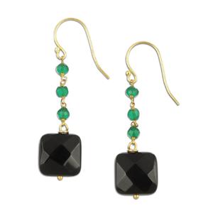 Lita Gold Over Sterling Silver Faceted Black Onyx And Green Onyx Accents Linked  Earrings