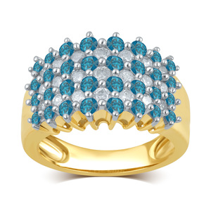 2.00 Cttw Blue and White Diamond Ring in 14K Yellow Gold - Size 7 Only