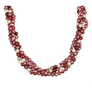 2 Strand Multi-Cranberry Color Freshwater Pearl Twister Necklace, 36&quot;