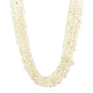 Lita Sterling Silver 6 Rows White Pearls with Crystal Chips Necklace With Flower