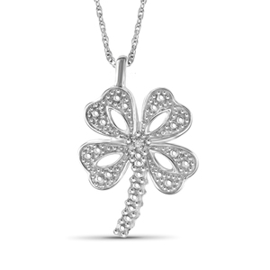 JewelonFire White Diamond Accent Sterling Silver Clover Pendant