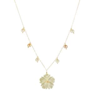 Lita Gold Over Silver Chain, Freshwater Pearl Beads and Shell Flower Pendant Necklace,17"