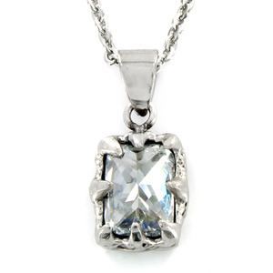 West Coast Jewelry Stainless Steel Rectangular Ornate CZ Necklace