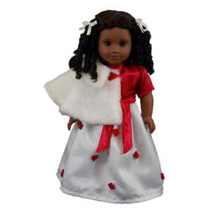 The Queen's Treasures Red & White Dress Gown Faux Fur Cape ballet Shoes Fits 18" American Girl® Doll Clothes & Accessories