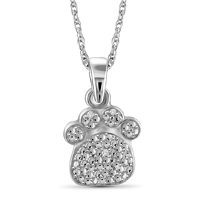 JewelonFire White Diamond Accent Sterling Silver Paw Print Pendant