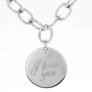 West Coast Jewelry Stainless Steel 'I Love You' Disc Pendant with Chain Link Necklace
