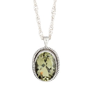 Ladies Sterling Silver Oval Green Amethyst Pendant