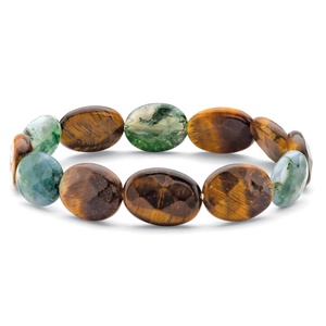 PalmBeach Jewelry Genuine Brown Tiger's Eye and Green Jasper Stretch Bracelet 8"