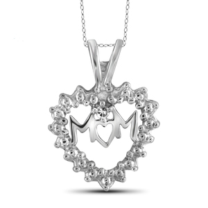JewelonFire White Diamond Accent Sterling Silver Heart "MOM" Pendant