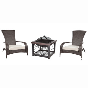 Cocktail Table Fire Pit and Set of 2 Coconino Wicker Chairs