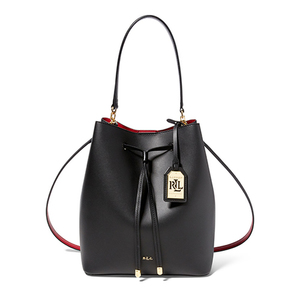 Debby Drawstring Leather Tote Black