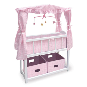 Badger Basket Canopy Doll Crib with Baskets, Bedding, and Mobile - White/Pink