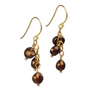 Lita Gold Plated Sterling Silver Bronze Tone Pearl Triple Drop Earrings