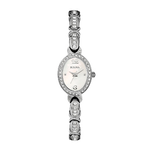 Womens Oval Stainless Steel Crystal Watch Mother-of-Pearl Dial