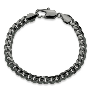 PalmBeach Jewelry Men's 10.5 mm Curb-Link Bracelet Black Ruthenium-Plated 10&quot;