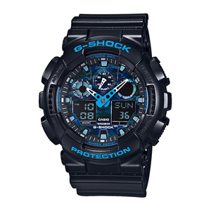 Mens G-Shock Ana-Digi Black Resin Watch Blue Camouflage Dial