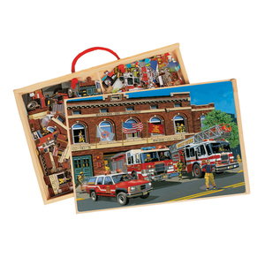 TS Shure Back in Time American Fire Trucks 2 Jumbo Wooden Puzzles in a Wooden Box