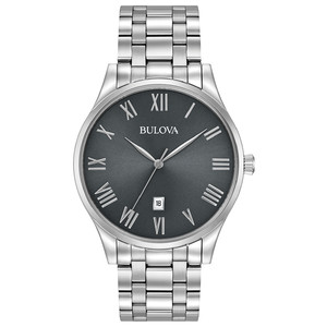 Mens Classic Collection Silver-Tone Stainless Steel Watch Gunmetal Dial