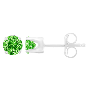 Sterling Silver 1/7ct TDW Treated Green Round-Cut Diamond Studs (Green, I2-I3)
