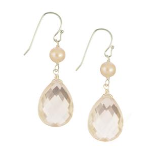 Lita Sterling Silver Pink Pearls with Rose Quartz Drop Earrings