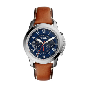 Mens Grant Chronograph Light Brown Leather Watch Navy Dial